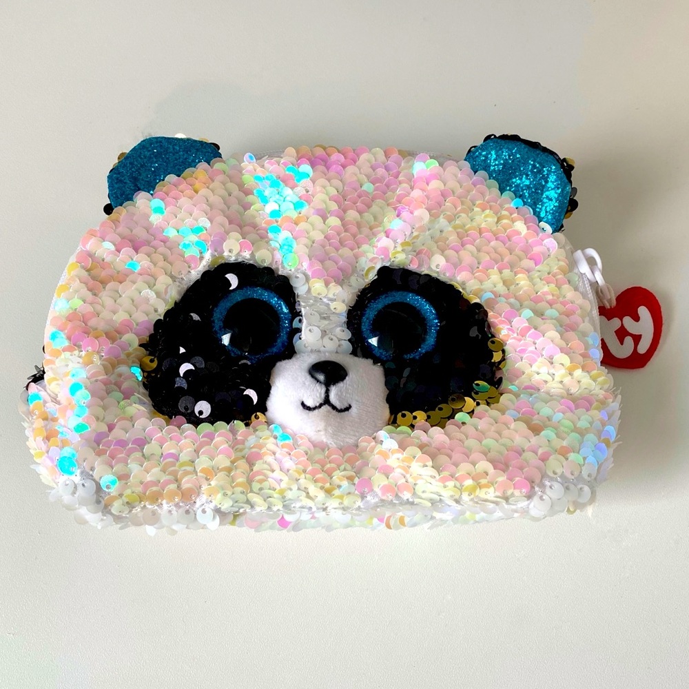 SOLD Beanie Boo Panda Sequin Zip Pouch